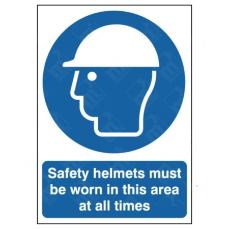 Safety Helmets Must Be Worn In This Area At All Times Sign – mandatory PPE helmet notice