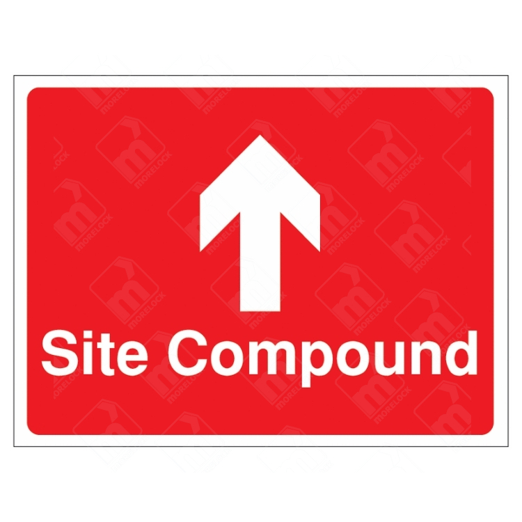 Site Compound Ahead Sign – red construction direction sign with bold white upward arrow and text guiding to site compound.