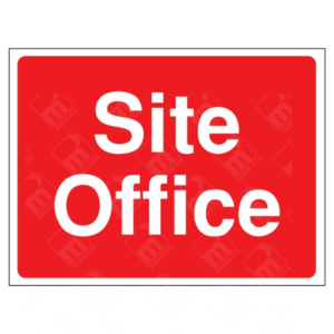 Site Office Sign – red UK construction sign with bold white text marking office location on site