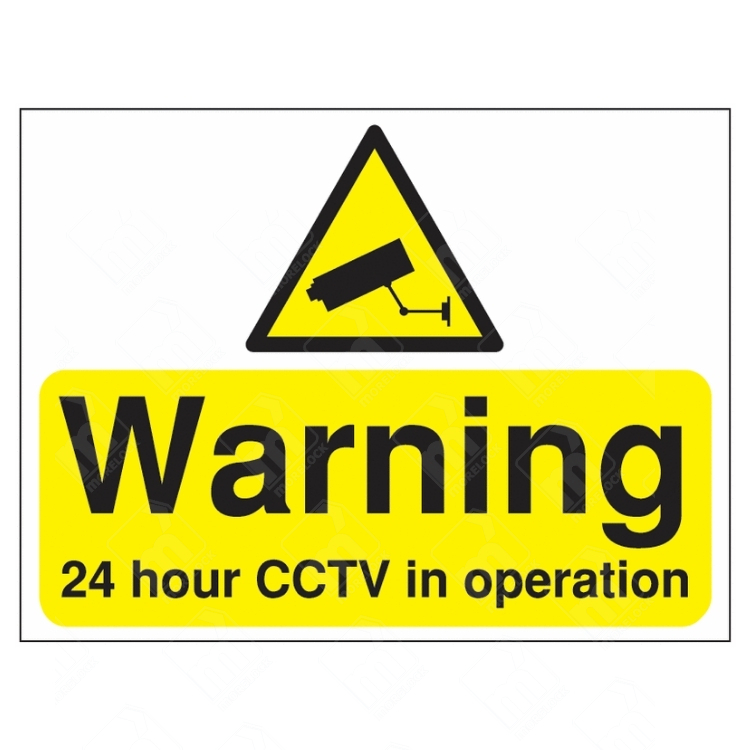 Warning 24 Hour CCTV In Operation Sign – yellow security sign with camera icon and text to indicate active surveillance