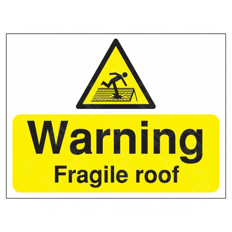 Warning Fragile Roof Sign – yellow and black safety warning sign with falling figure icon