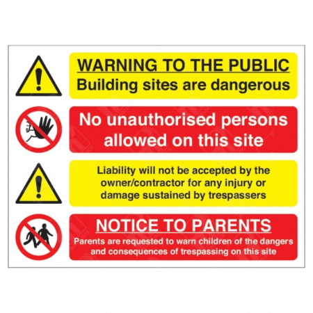 Warning No Unauthorised Access and Parental Notice Multi-message Sign | UK Health & Safety Sign