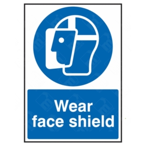 Wear Face Shield Sign – blue UK safety sign instructing mandatory face protection