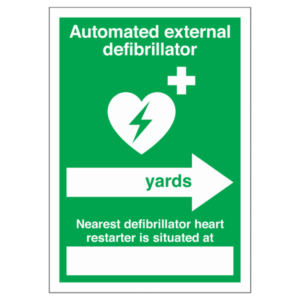 Nearest Automated External Defibrillator Sign – AED location directional sign UK