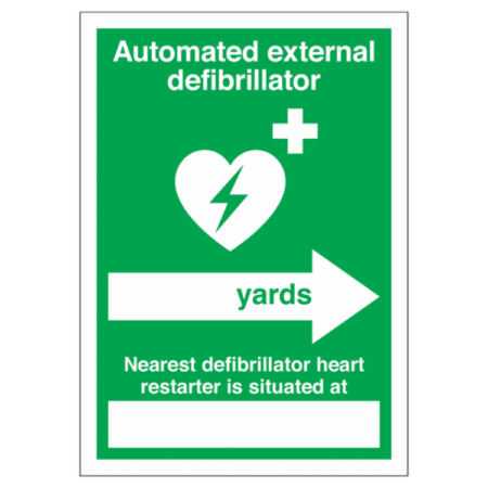 Nearest Automated External Defibrillator Sign – AED location directional sign UK