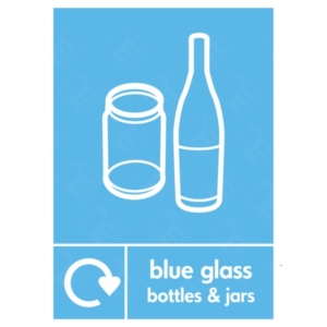 Blue Glass Bottles and Jars WRAP Recycling Sign – blue WRAP sign for coloured glass bottles and jars
