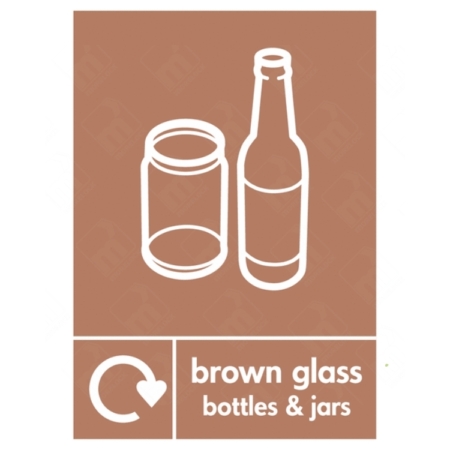 Brown Glass Bottles and Jars WRAP Recycle Sign – WRAP-compliant signage for glass recycling bins and bottle banks