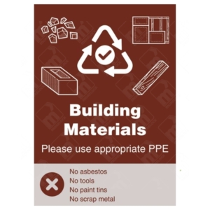 Building Materials Yes No Recycling Symbol WRAP Sign – identifies permitted construction waste with WRAP symbols