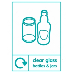 Clear Glass Bottles and Jars WRAP Recycling Sign – WRAP-approved teal sign for glass waste