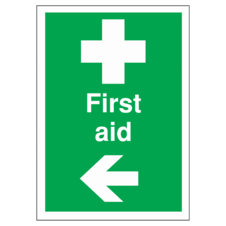 First Aid Arrow Left Sign – UK safety direction signage