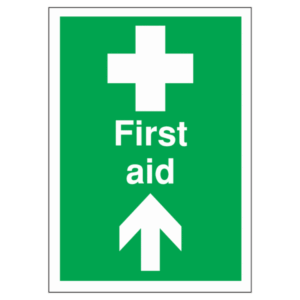 First Aid Arrow Up Sign – emergency directional safety sign