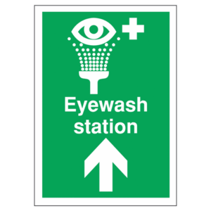 Eyewash Station Arrow Up Sign – Emergency first aid signage for UK workplaces