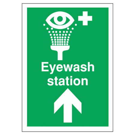 Eyewash Station Arrow Up Sign – Emergency first aid signage for UK workplaces