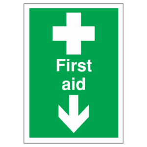 First Aid Arrow Down Sign – UK HSE compliant