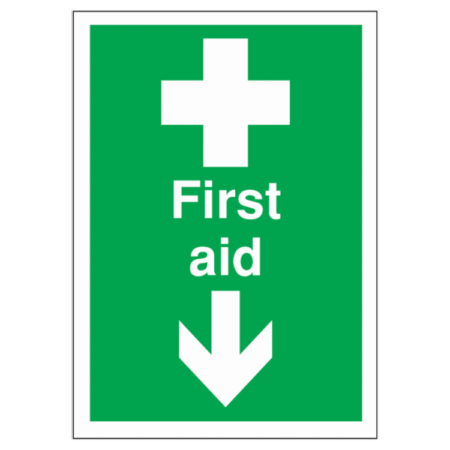 First Aid Arrow Down Sign – UK HSE compliant