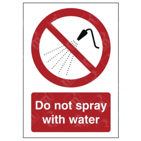 Do Not Spray With Water Sign – red prohibition over water spray graphic