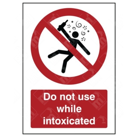 Do Not Use While Intoxicated Sign – UK red prohibition sign showing impaired person with alcohol bottle