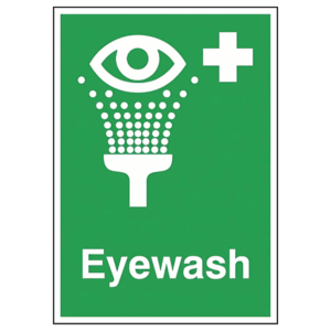 Eye Wash Sign – Green and white UK safety sign showing eye and eyewash icon