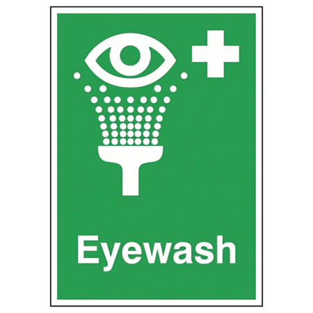 Eye Wash Sign – Green and white UK safety sign showing eye and eyewash icon