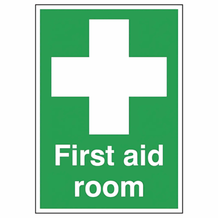 First Aid Room Sign – Green UK safety sign with white cross