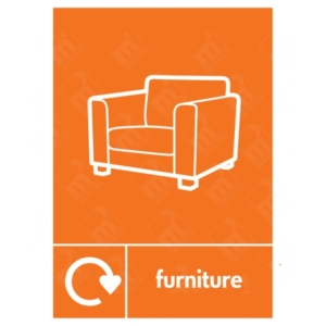 Furniture WRAP Recycling Sign – orange WRAP armchair symbol for UK bulky waste signage