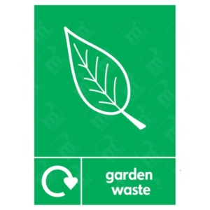 Garden Waste WRAP Recycling Sign – green WRAP leaf symbol for compostable garden material disposal