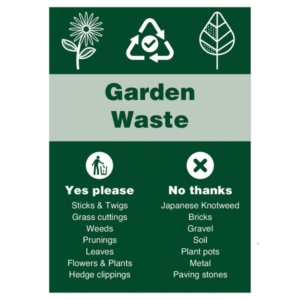 Garden Waste Yes Please No Thanks WRAP Sign – UK green waste compost signage