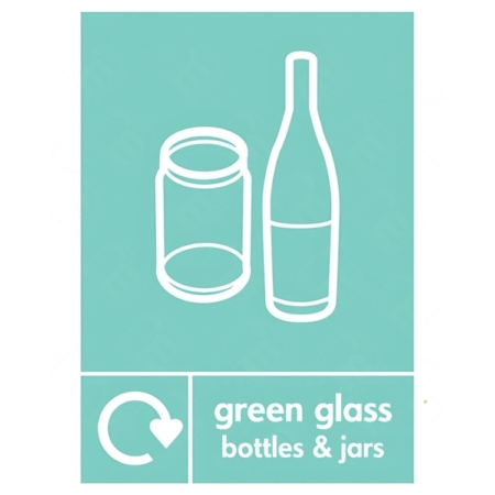 Green Glass Bottles and Jars WRAP Recycling Sign – WRAP-approved green glass label for recycling centers
