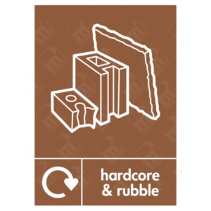 Hardcore and Rubble WRAP Recycling Sign – brown WRAP icon for construction and demolition waste in the UK