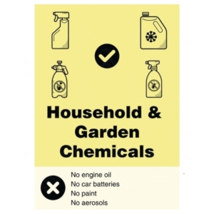 Household and Garden Waste WRAP Recycling Sign – WRAP-compliant label for safe disposal of domestic and garden chemicals