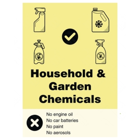Household and Garden Waste WRAP Recycling Sign – WRAP-compliant label for safe disposal of domestic and garden chemicals