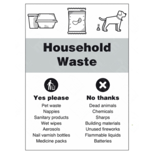 Household Waste Yes Please No Thanks WRAP Recycling Sign – WRAP bin signage for UK homes and flats