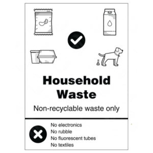 Household Waste Non‑Recyclable Waste Only with Yes No Symbol WRAP Recycling Sign – black & white WRAP waste label UK