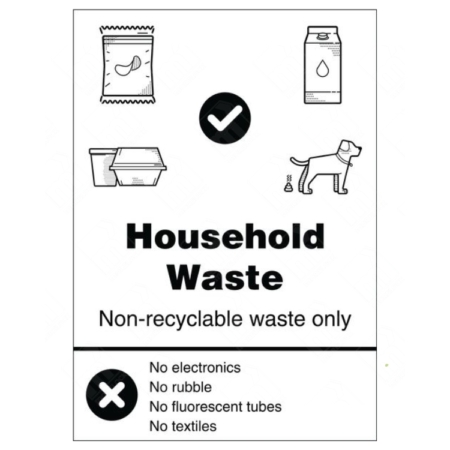 Household Waste Non‑Recyclable Waste Only with Yes No Symbol WRAP Recycling Sign – black & white WRAP waste label UK