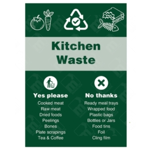Kitchen Waste Yes Please No Thanks WRAP Sign – UK food bin label with WRAP graphics