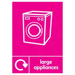 Large Appliances Washing Machine WRAP Recycling Sign– magenta WRAP sign for washing machine and white goods recycling