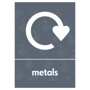 Metals WRAP Recycling Sign – grey WRAP bin label for metals