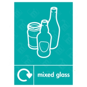Mixed Glass WRAP Recycling Sign – teal WRAP bin label for glass