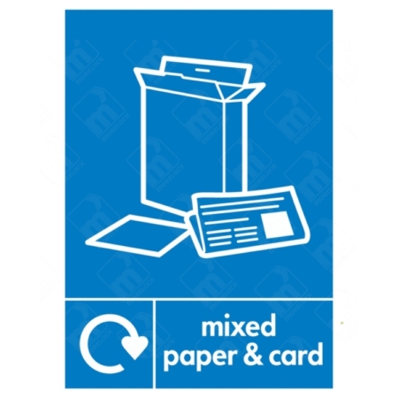 Mixed Paper and Card Recycling WRAP Sign – Blue WRAP signage for paper recycling bins