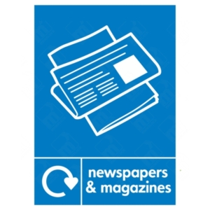 Newspapers and Magazines WRAP Recycling Sign – blue WRAP paper recycling sign