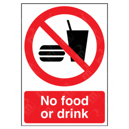 No Food or Drink Sign – red prohibition symbol with food and drink icons