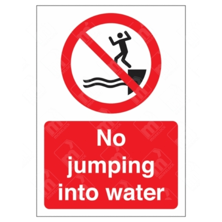 No Jumping Into Water Sign – red prohibition symbol with person diving into water