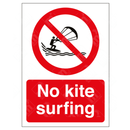 No Kite Surfing Sign – red prohibition symbol over a kite surfing graphic