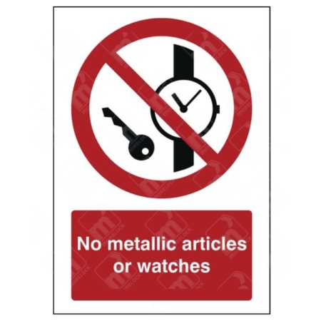 No Metallic Articles Or Watches Sign – red prohibition over key and watch icon
