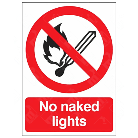 No Naked Lights Sign – red prohibition symbol over burning match icon