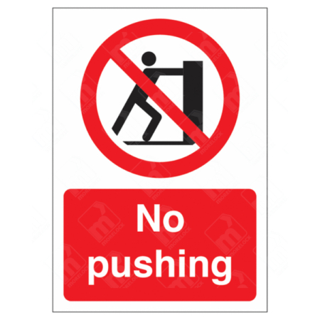 No Pushing Sign – red prohibition symbol over a figure pushing an object