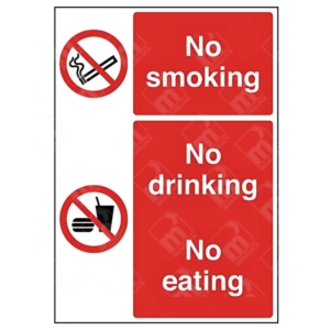 No Smoking No Drinking No Eating Sign – UK triple prohibition sign