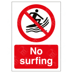 No Surfing Sign – UK prohibition beach sign with surfer symbol