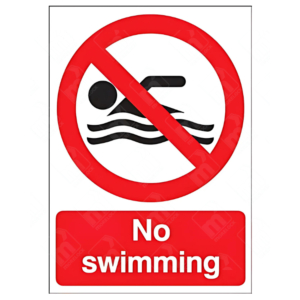No Swimming Sign – red prohibition symbol over swimmer icon