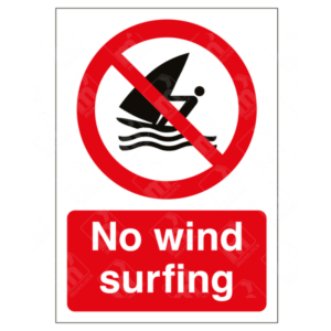 No Wind Surfing Sign – red warning sign with surfboard and sail graphic